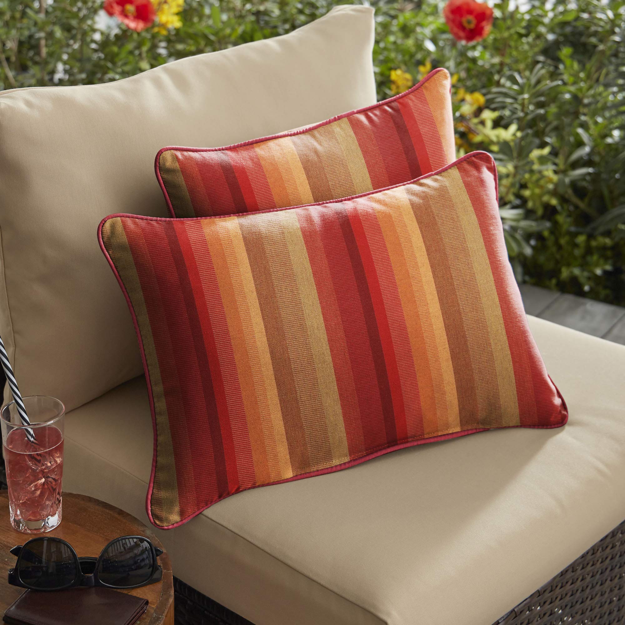Set of 2 Orange and Brown Astoria Sunset Outdoor Lumbar Pillows 13