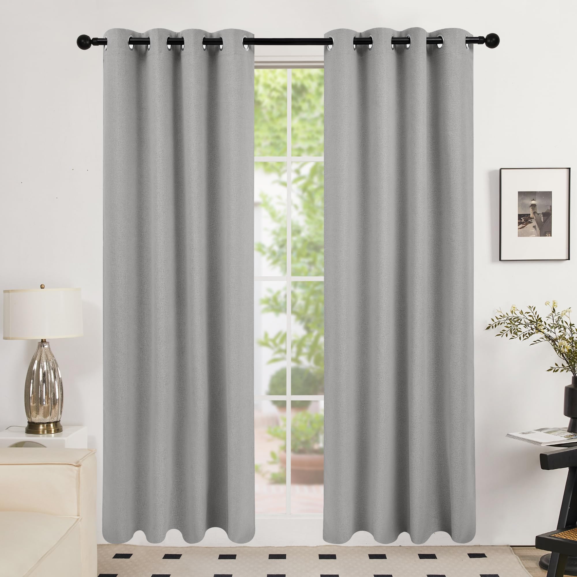 Deconovo Blackout Curtains - 100% Room Darkening Linen Window Drapes with Grommets (Grey, 52x72 Inches, 2 Panels) for Bedroom, Living Room & Nursery - Perfect for Light Sleepers, Home Theater & Daytime Napping