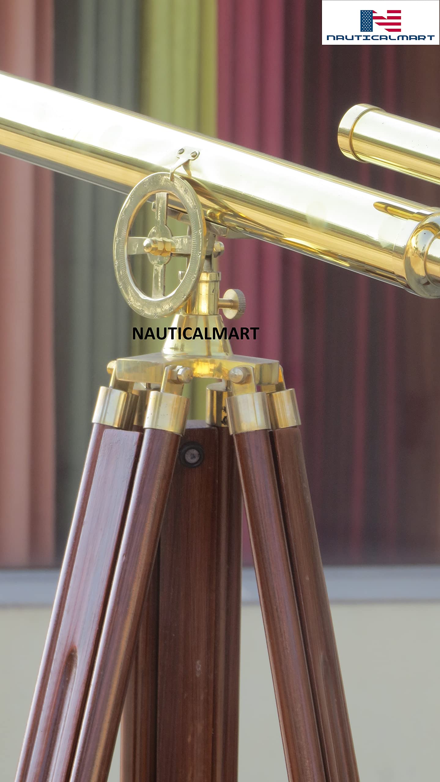 Antique Solid Brass Floor Standing Marine Telescope with Wooden Tripod - Nautical Decor for Home, Office, or Ship - Perfect for Nautical Enthusiasts & Collectors