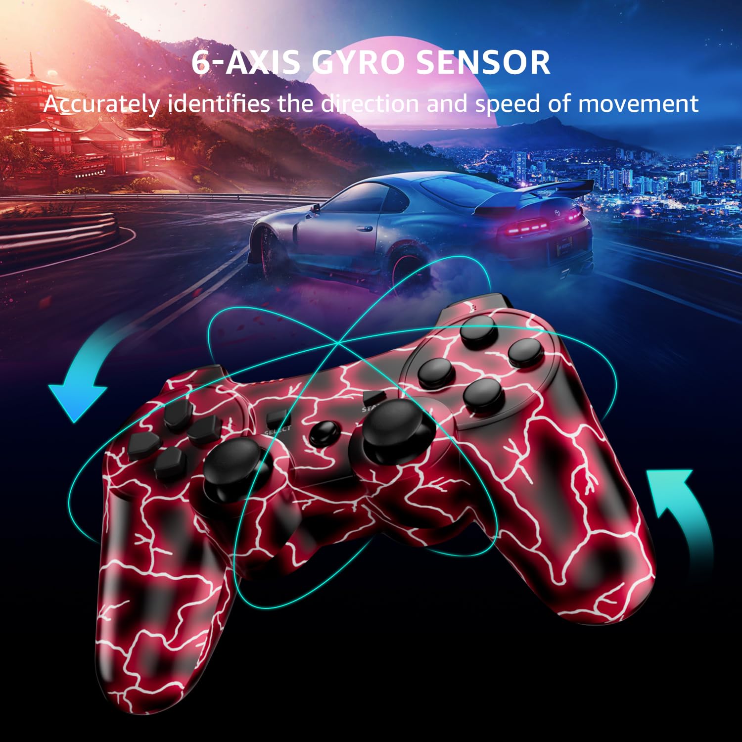 Wireless PS3 Controller - Dual Vibration 6-Axis Gamepad for Playstation 3 with USB Charging Cable (Blue & Red) | Perfect for Gaming, Streaming & Multiplayer Sessions