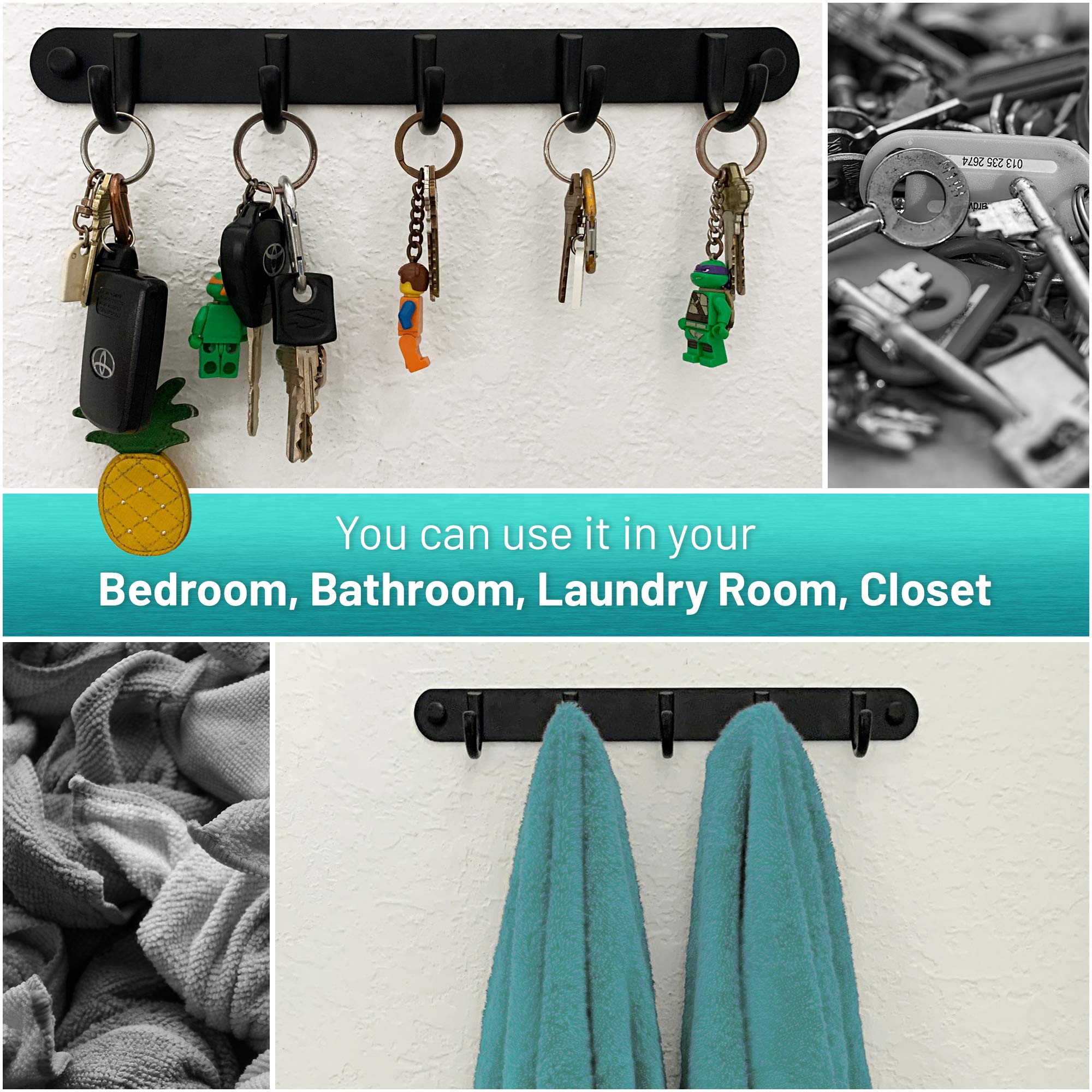Premium Wall Mounted Coat Hooks Set of 5 - Heavy Duty Bathroom & Bedroom Hangers for Towels, Robes & Jackets - Space Saving Entryway & Hallway Organizer - Rustproof Durable Metal Hooks for Home Decor & Closet Storage