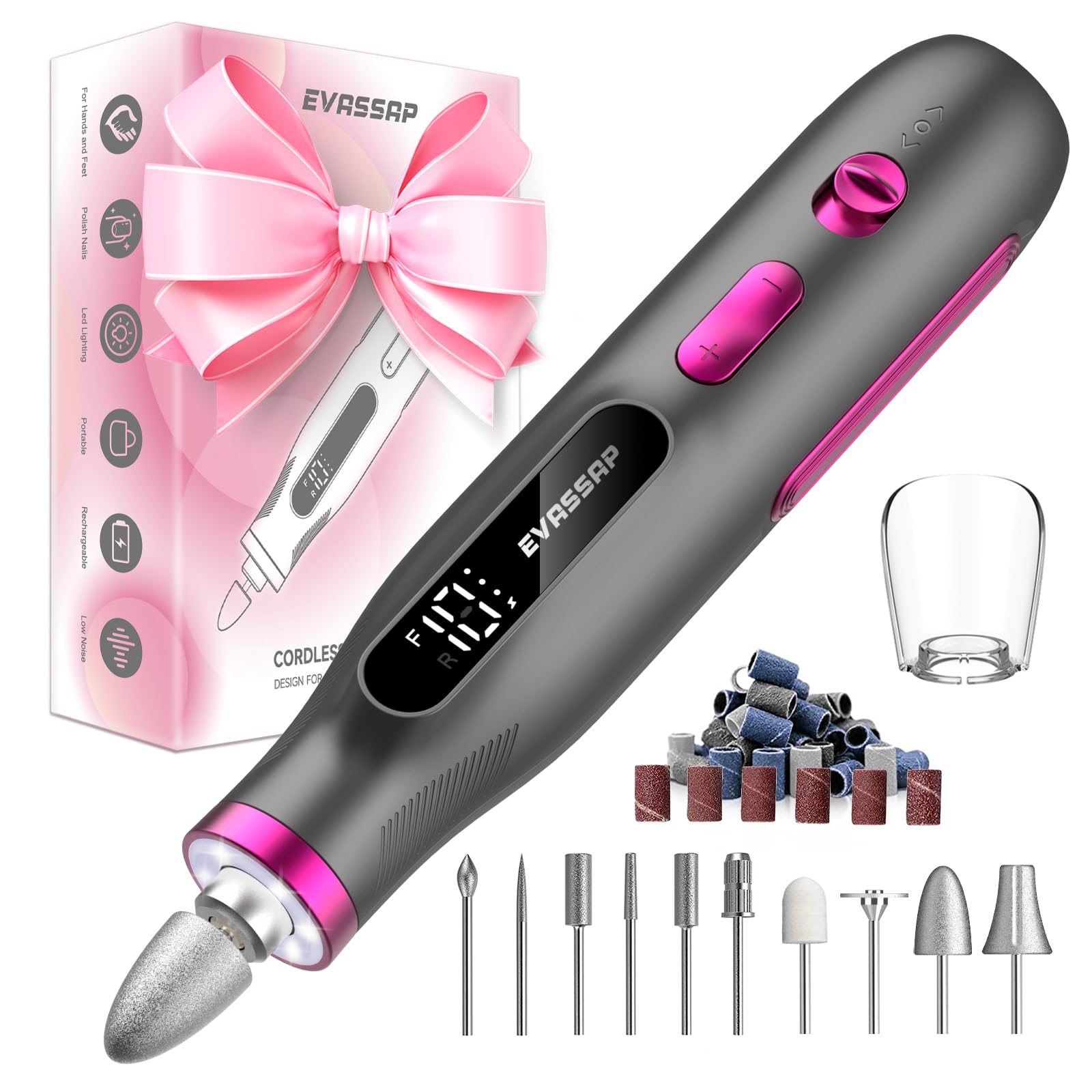 Professional Electric Nail Drill Kit - 10-Speed Nail File for Acrylic & Gel Nails, Manicure & Pedicure Tools with Trimmer, Grinder & Buffer - Perfect Nail Care Gift for Home & Salon Use (Black)