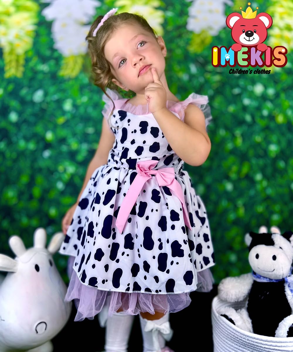IMEKIS Toddler Girls Birthday Dress - Cow Strawberry Floral Tulle Princess Party Dress for Summer, Cake Smash & Photo Shoot | Perfect for Birthday Parties, Photoshoots & Special Occasions