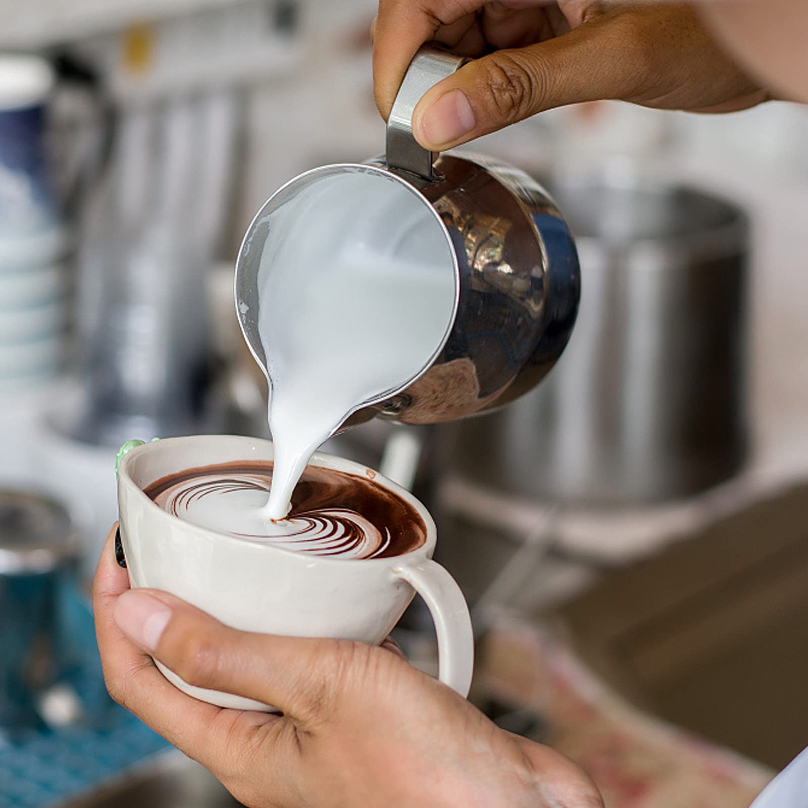 20 oz Stainless Steel Milk Frothing Pitcher for Espresso & Latte Art - Barista Coffee Frother Cup with Measuring Scale & Decorating Pen - Perfect for Cappuccino, Latte Making & Home Coffee Brewing