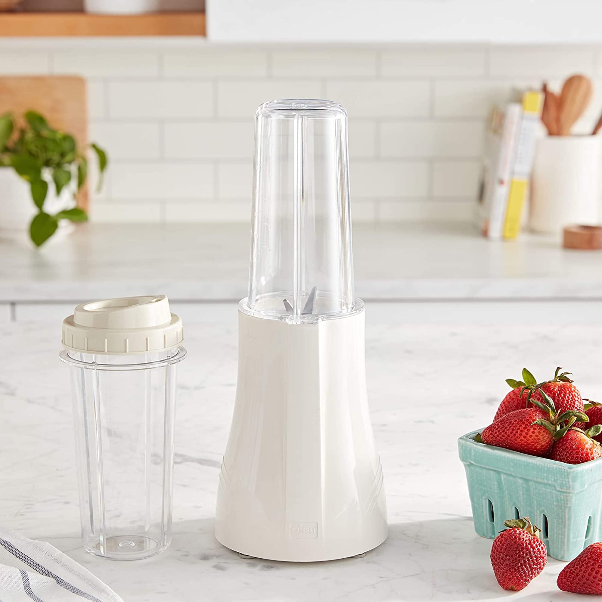 Tribest PB-150 Personal Blender for Protein Shakes, Smoothies & Meal Prep - 20oz Portable Blender Cups with Leakproof Lid - Compact Countertop Blender for Home, Gym & Office - White Large