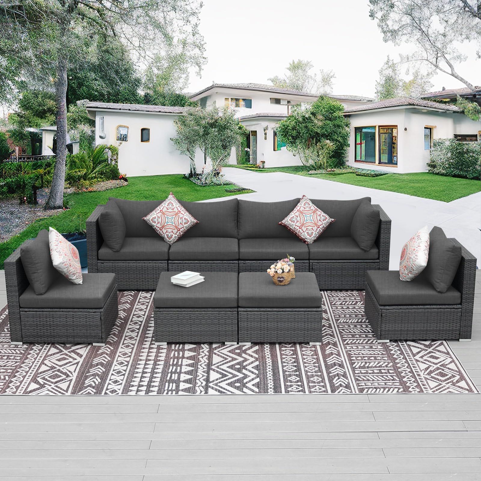 10-Piece Outdoor Sofa Cushion Covers - 27x27 Inch All-Weather Olefin Fabric Slipcovers for Patio Furniture (Dark Grey) - Perfect for Backyard, Deck, Poolside & Garden Seating
