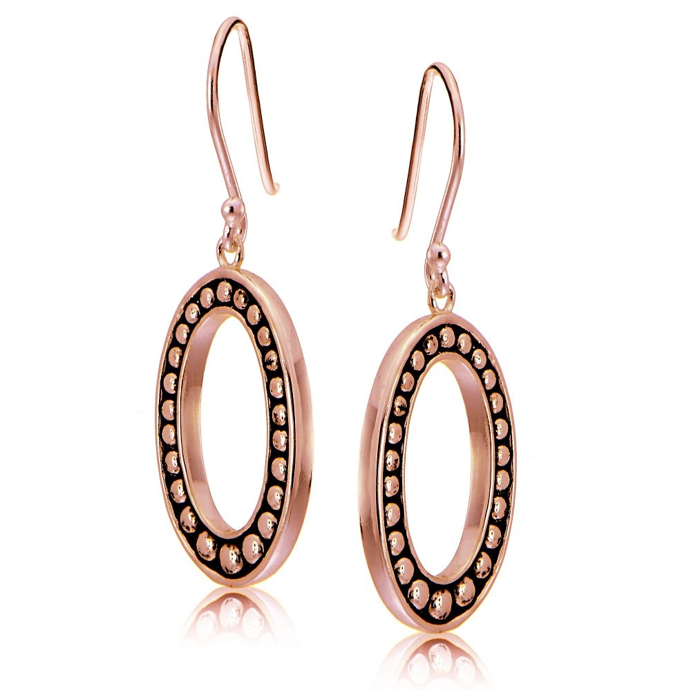 Oxidized Sterling Silver Oval Pressed Beads Dangle Earrings for Women - Elegant Boho Jewelry for Parties, Weddings & Everyday Wear