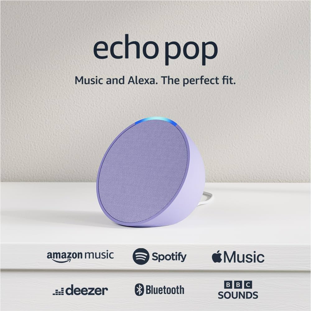 Echo Pop Smart Speaker with Alexa | Compact Bluetooth Speaker for Home, Office & Travel | Calipso Blue | Hands-Free Voice Control, Music Streaming & Smart Home Hub