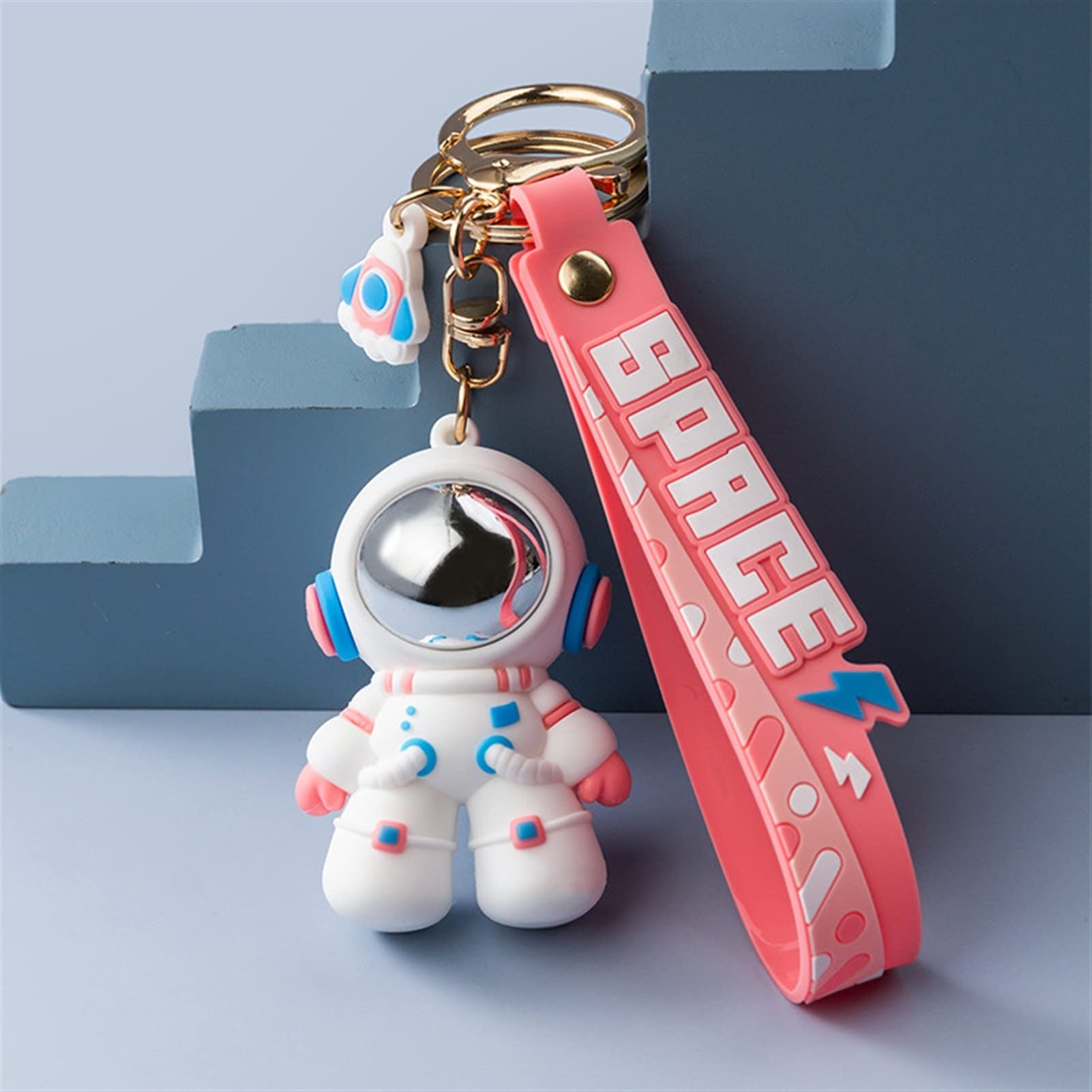 Cartoon Astronaut Keychain - Creative Wrist Strap & Car Key Ring Holder - PVC Spaceman Charm for Women & Girls (Multi-Colored, 1.6x2.5x8.7 inches) - Perfect for Backpacks, Gifts & Space Lovers