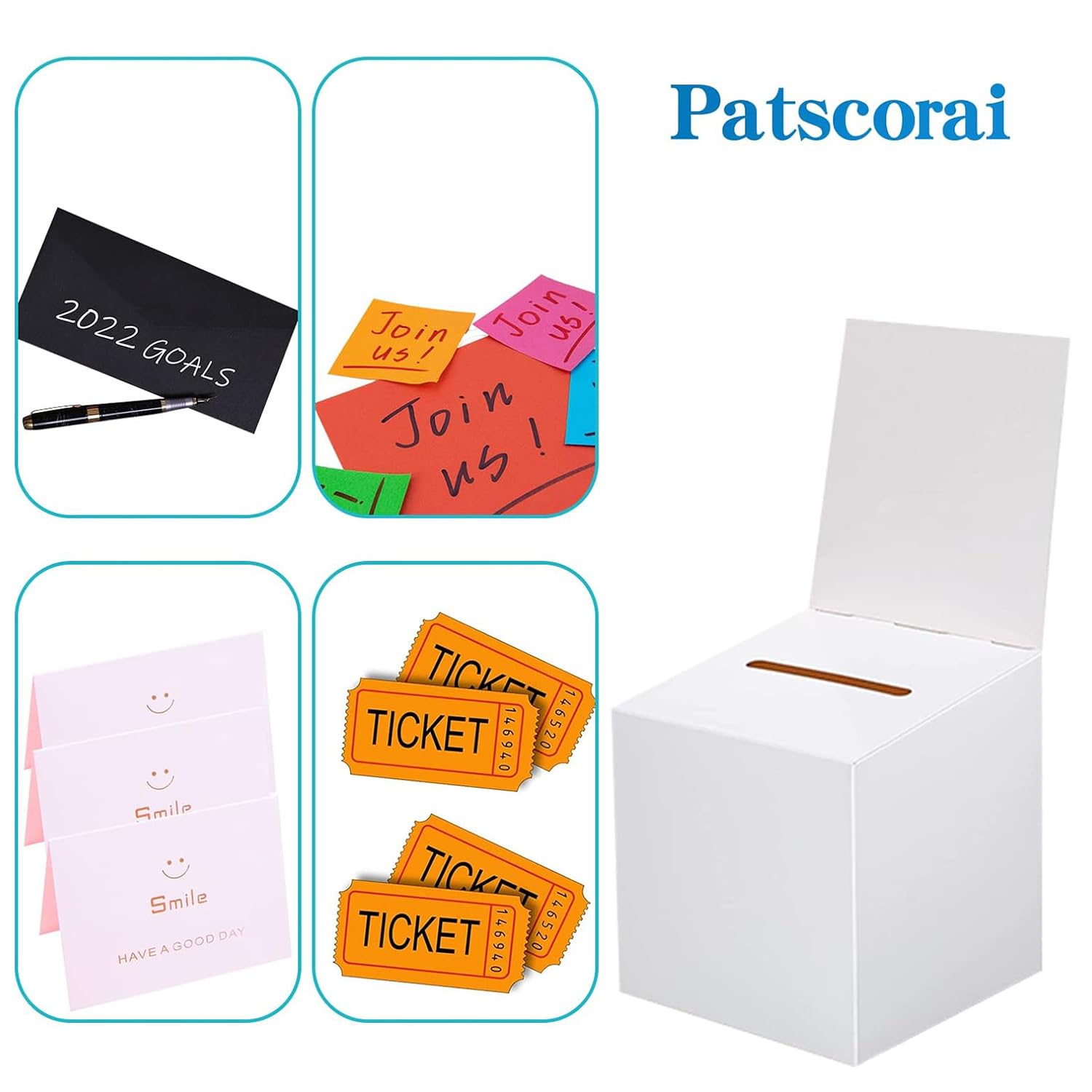 32-Piece White Ballot Box Set with Slot - 6x6x6 Inch Raffle Ticket Box for Voting, Lottery & Events - Perfect for Fundraisers, School Elections & Party Games