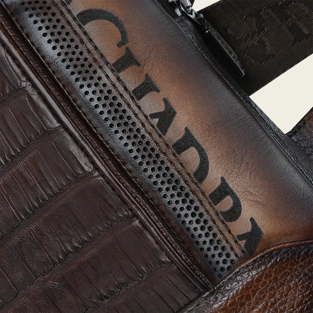 BOC22FC Genuine Caiman Leather Crossbody Messenger Bag for Men - Stylish Brown Casual Fashion Shoulder Bag - Perfect for Work, Travel & Daily Use