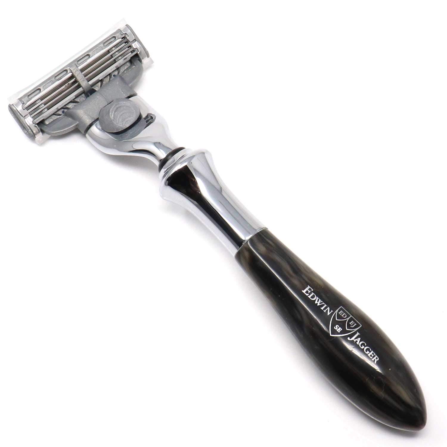 Edwin Jagger Plaza Black Marble Handle for Gillette Mach3 Razor Cartridge - Premium Shaving Accessory for Men's Grooming & Travel