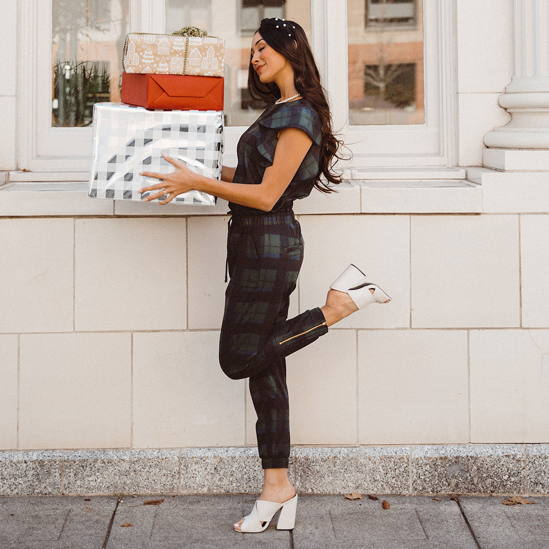 9 to 9 Women's Mistletoe Print Jumpsuit - Stylish One Piece Romper for Work, Party & Casual Wear | Perfect for Office, Holiday Events & Everyday Outfits