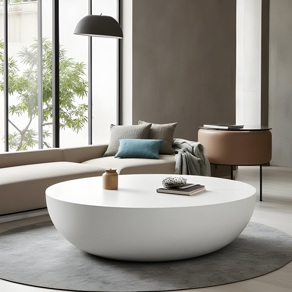 ROCCO 107cm White Concrete Coffee Table - Indoor & Outdoor Use - Perfect for Patio, Garden, and Living Room Decor