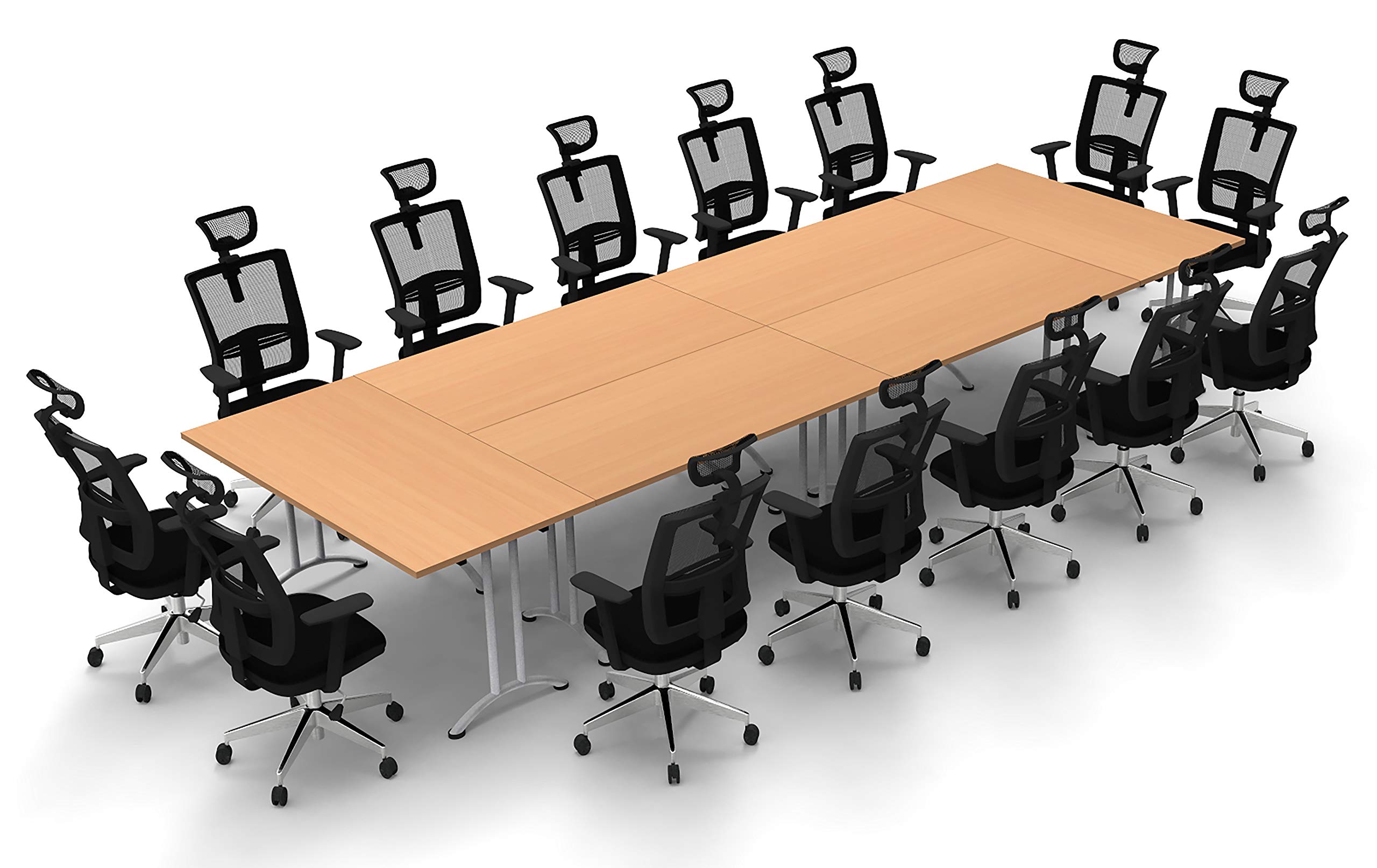 14-Person Conference Table - Compact Space Meeting & Seminar Table, Model 4486, 6-Piece Group in Natural Beech - Commercial Grade, Ready-to-Use (Chairs Not Included) - Ideal for Office Meetings, Team Collaboration & Conference Rooms