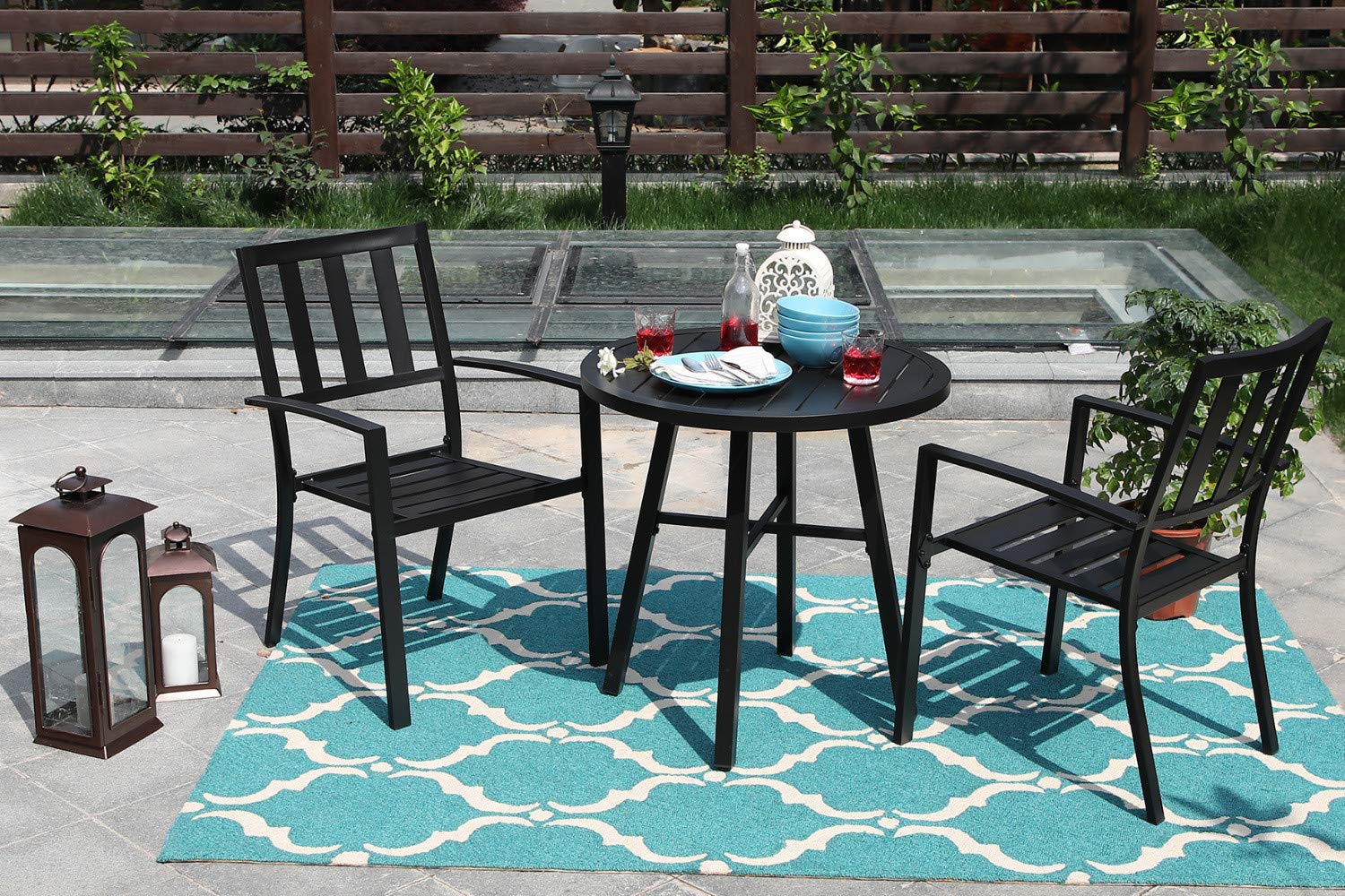 PHI VILLA 3-Piece Outdoor Bistro Set - Metal Patio Furniture with 2 Chairs & 1 Table for Garden, Backyard, Balcony - Perfect for Coffee, Dining & Relaxing in Outdoor Spaces