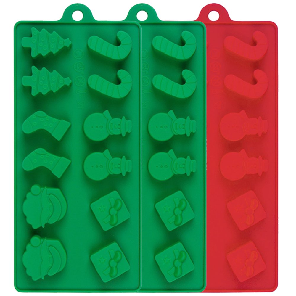 3 Pack Silicone Christmas Candy Molds for Holiday Baking - Reusable Red & Green Chocolate Molds for Cake Decorating, Cookies, DIY Desserts (Christmas Party, Gift Making, Home Baking)
