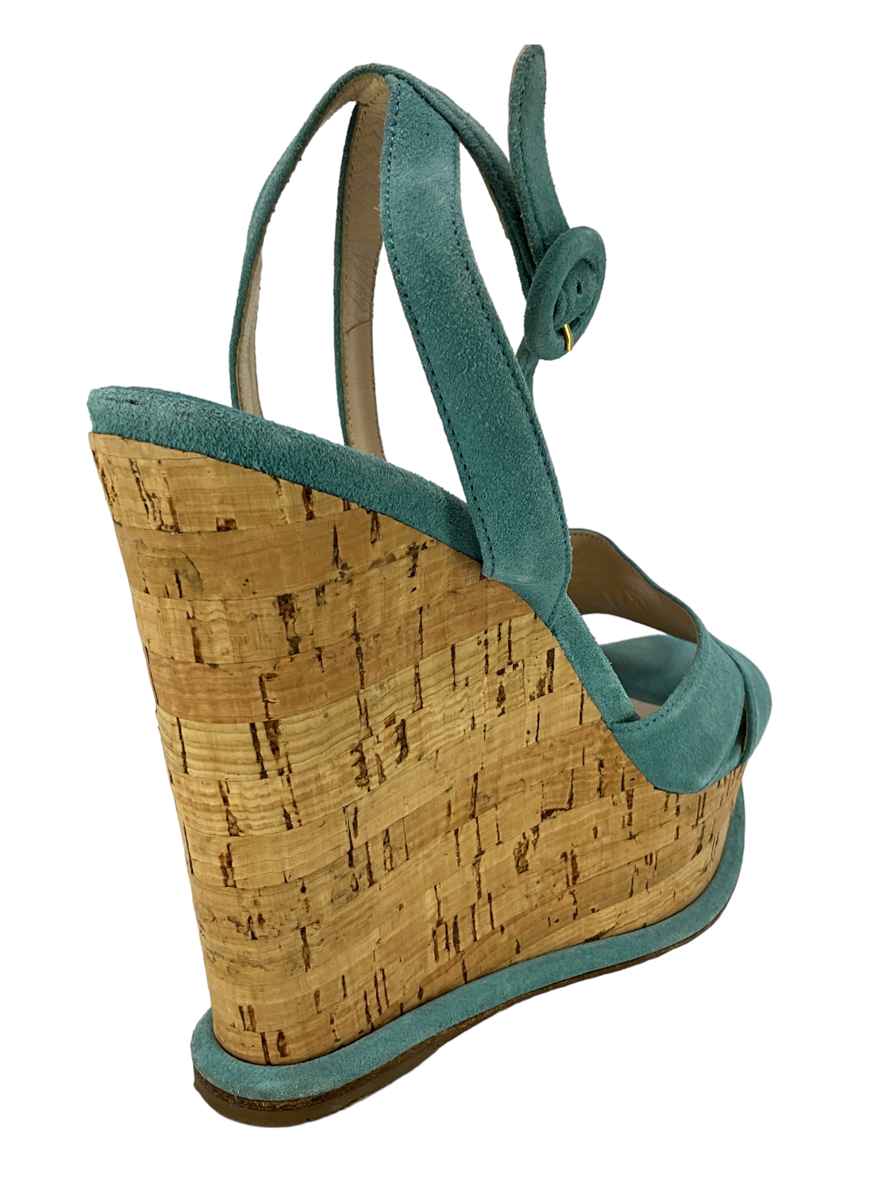 Prada Women's Strappy Suede Cork Platform Sandals - Size 9 | Luxury High Heel Summer Shoes for Parties, Weddings & Date Nights