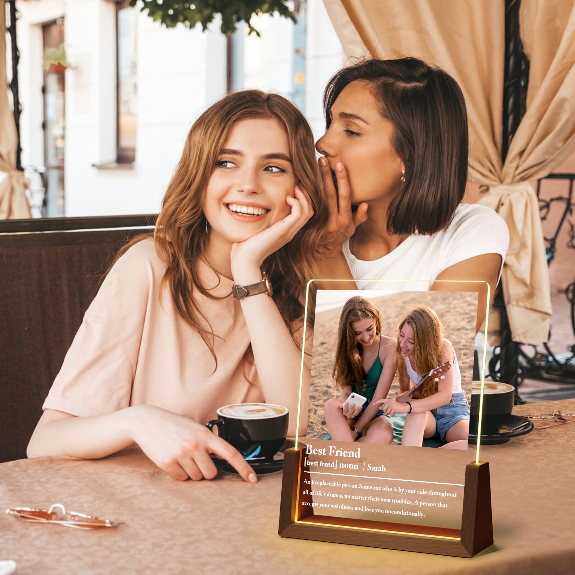 **Personalized Best Friend Birthday Gifts for Women - Custom Acrylic Night Light Picture Frame - Unique Long Distance Soul Sister Besties Christmas Gifts (Perfect for Home Decor, Bedroom, Office & Special Occasions)**