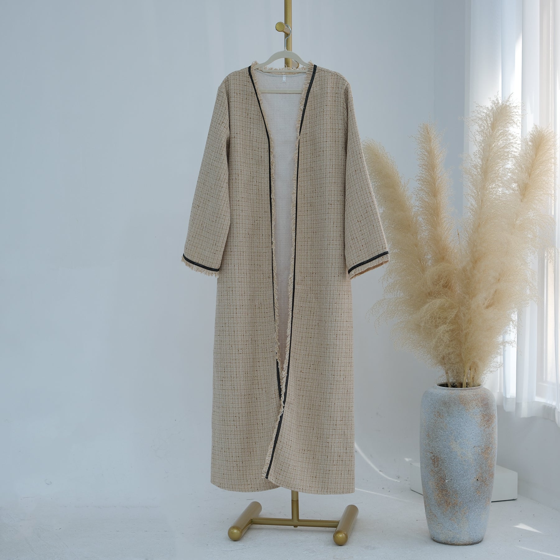 Clara Tweed Duster Coat in Camel Color - Elegant Women's Outerwear for Fall & Winter | Perfect for Office, Date Night & Special Occasions
