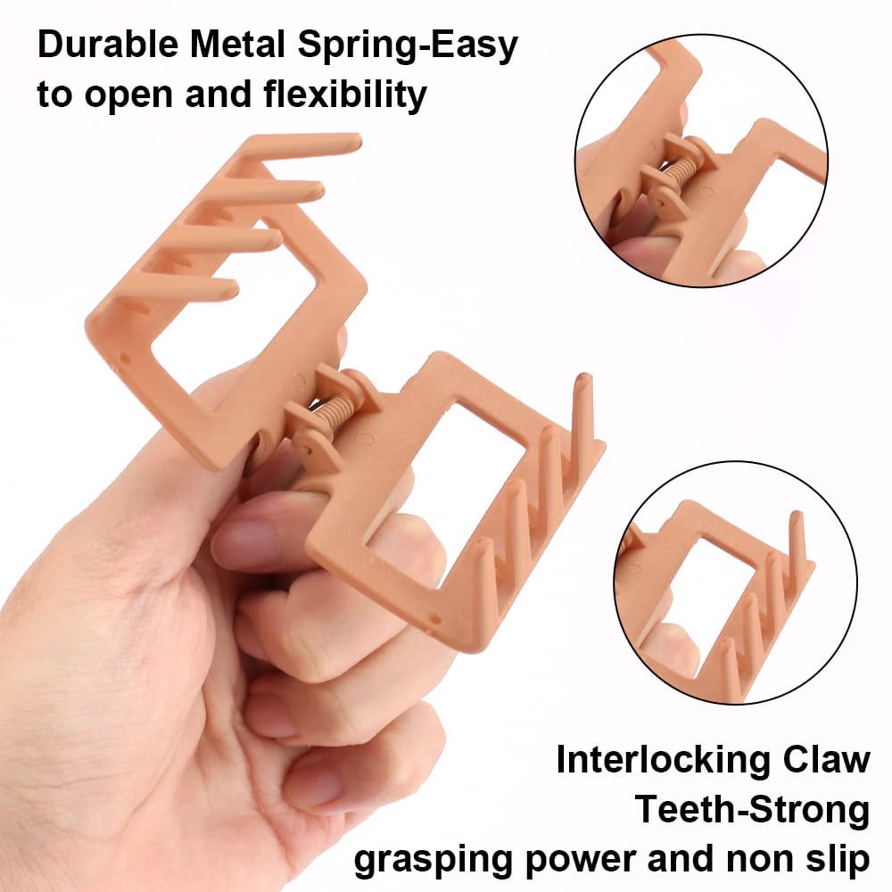 EPARTY 6-Piece Square Hair Claw Clips for Women & Girls - 2.4 Inch No Slip Medium Hair Clips for Thin or Thick Hair - Cute Hair Styling Accessories for School, Work, Parties & Everyday Use