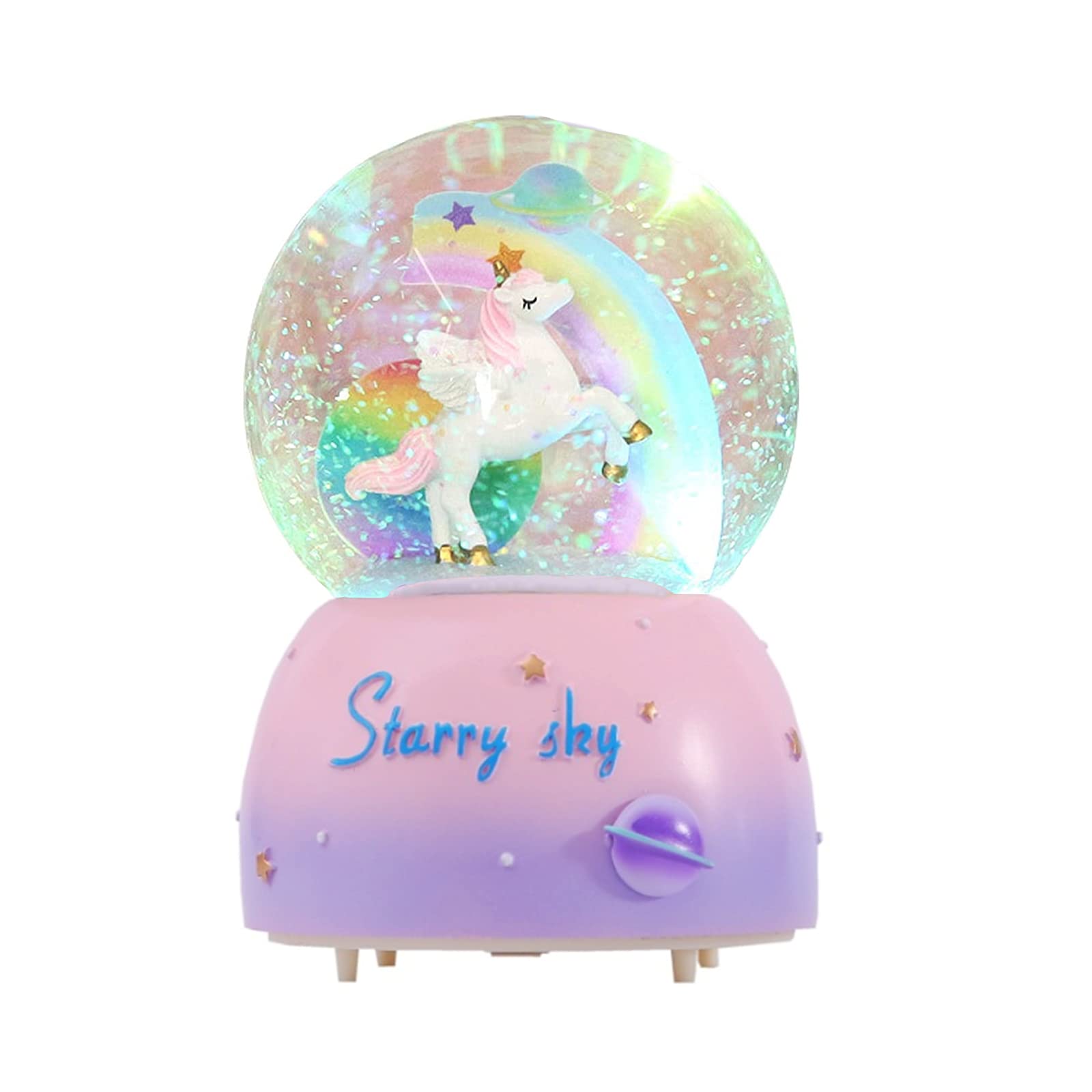 3.94 Inch Unicorn Music Snowball with LED Rainbow Lights - Automatic Snowfall Music Box for Girls | Perfect Christmas & Birthday Gift | Home Decor, Nursery Night Light, Party Decoration