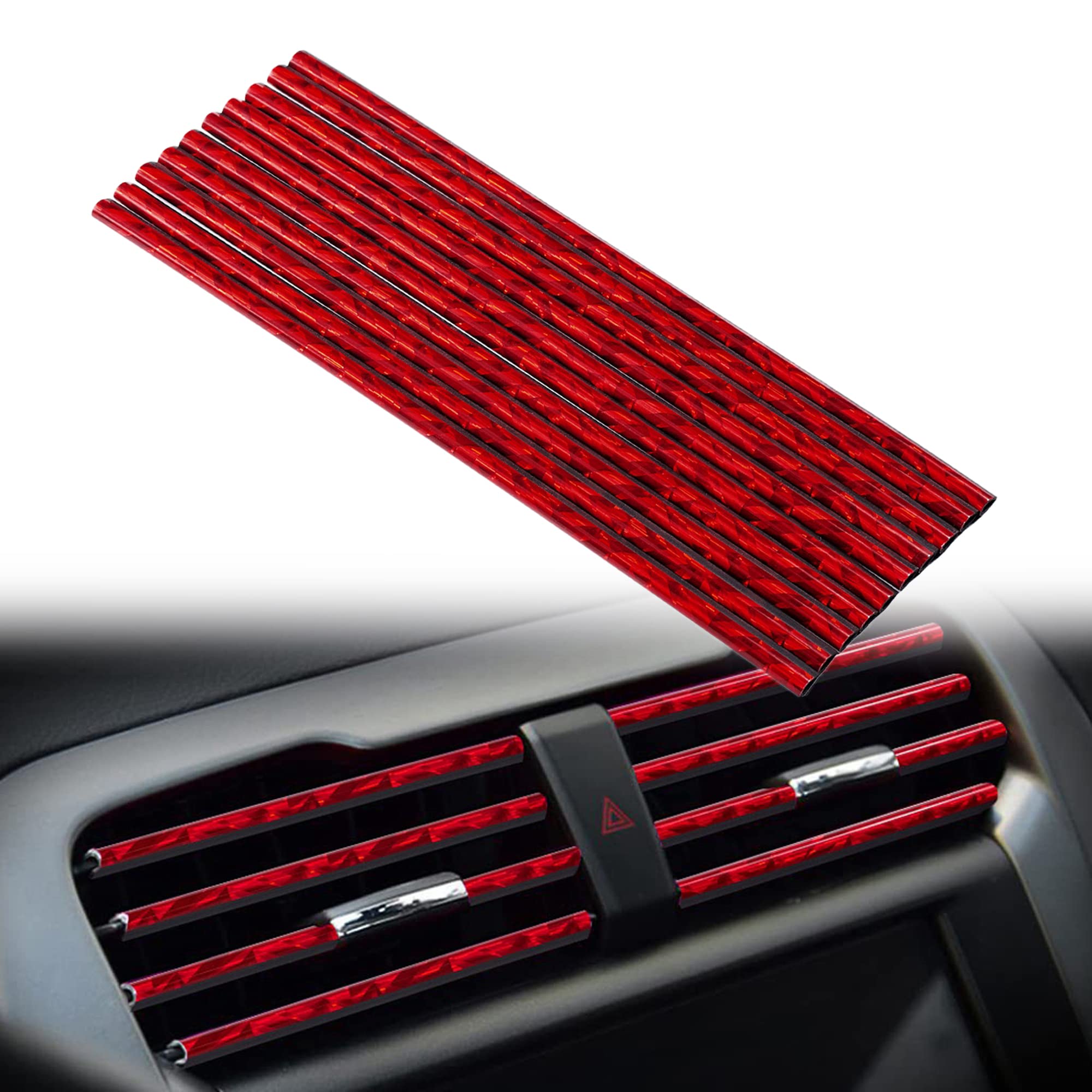 10PCS Red Car AC Vent Decoration Strips - DIY Auto Interior Molding Trim for Car Air Conditioner Outlets | Universal Fit for Most Vehicles | Enhance Your Car's Interior Style & Protection