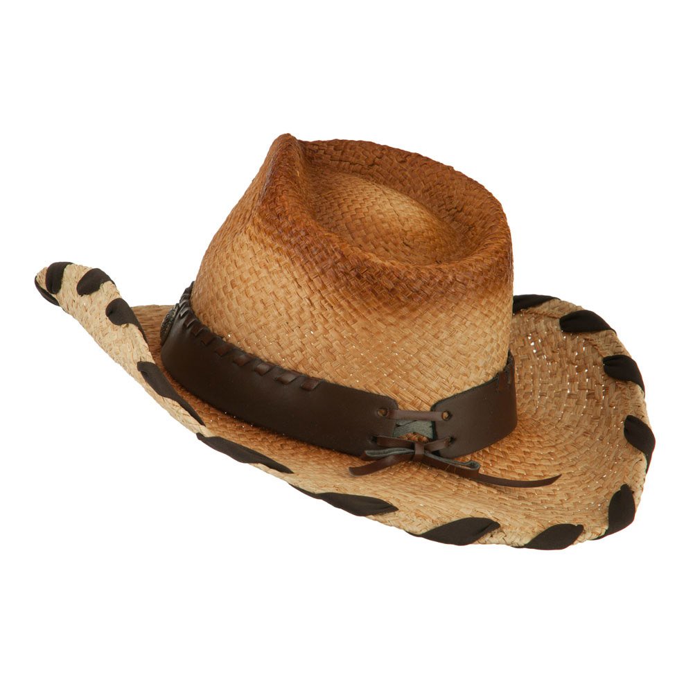 Jeanne Simmons Women's Natural Raffia Cowboy Hat with Faux Leather Band - Summer Beach Hat for Outdoor, Vacation & Country Music Festivals