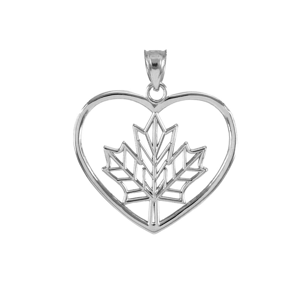 10K White Gold Filigree Canadian Maple Leaf Charm Open Heart Pendant Necklace for Women - Elegant Jewelry Gift for Anniversary, Birthday & Special Occasions