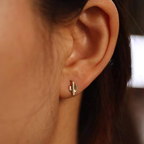 14K Solid Gold Cactus Stud Earrings - Minimalist Dainty Cactus Shape Studs for Women - Hypoallergenic 14K Gold Tree Jewelry - Perfect for Everyday Wear, Boho Style & Gift Giving