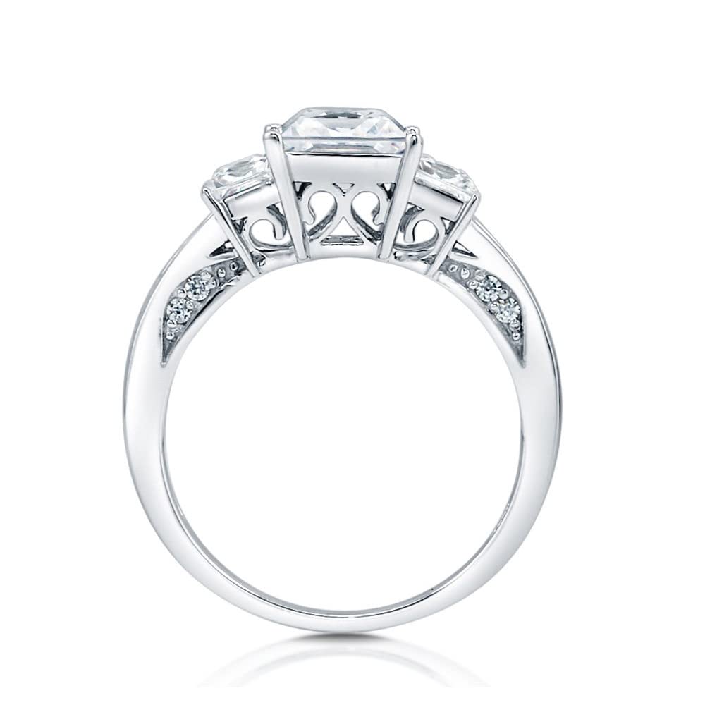 2.6 Carat (ctw) 3-Stone Princess Cut Moissanite Engagement Ring for Women - Platinum Plated Sterling Silver Wedding Band (Size 4.5-11) | Perfect Proposal Gift & Anniversary Jewelry