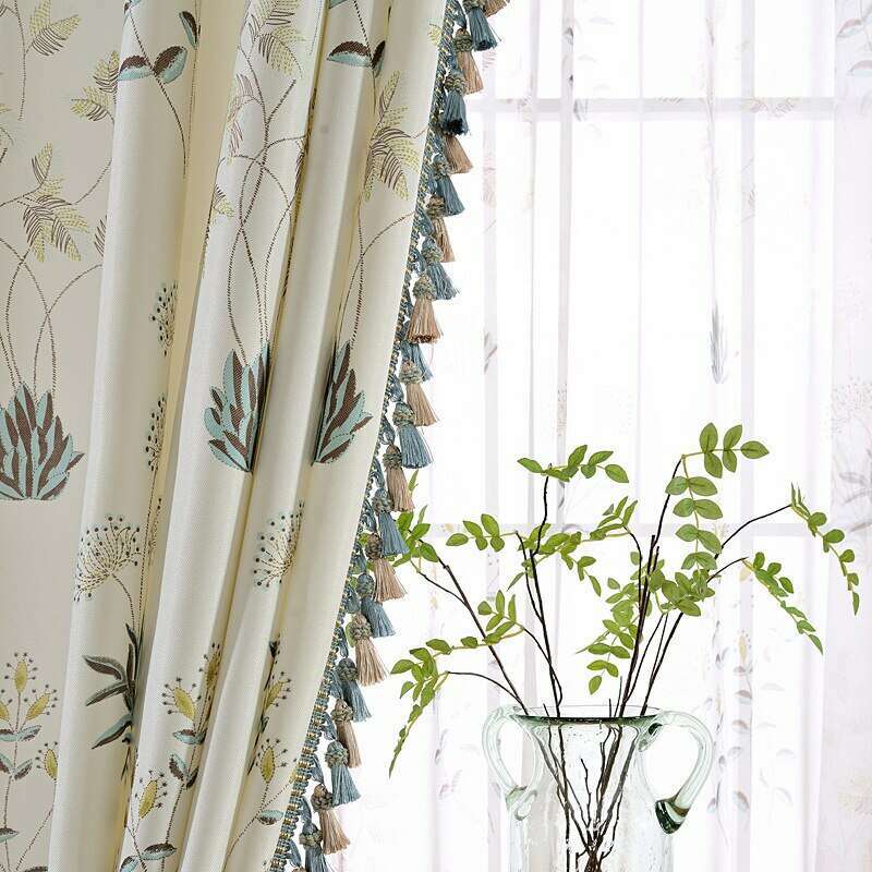 Rémy Korean Pastoral Print Curtains - Ivory White Window Drapes for Living Room, Bedroom & Nursery | Floral Sheer Curtain Panels with Light Filtering & Privacy