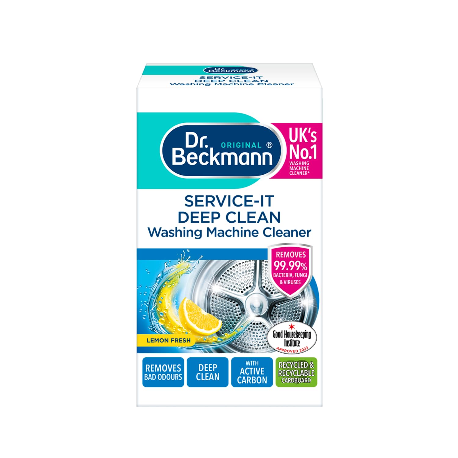 Dr. Beckmann Service-it Deep Clean Washing Machine Cleaner - 1 Treatment for Odor & Limescale Removal | Ideal for Front & Top Load Washers, HE Machines