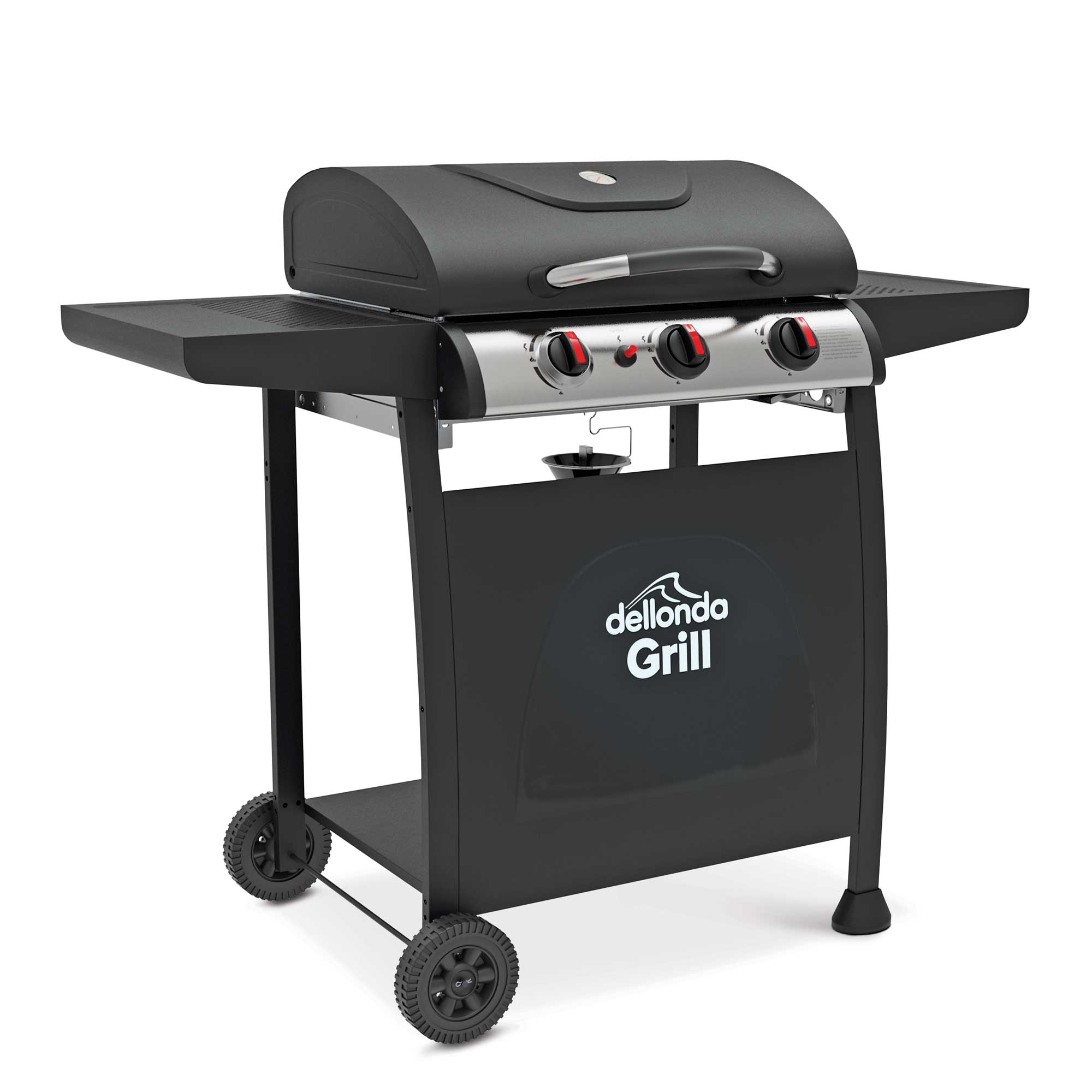 3 Burner Gas BBQ Grill with Piezo Ignition - Built-In Thermometer & Weatherproof Cover - Black/Stainless Steel Outdoor Grill for Backyard, Camping & Tailgating - Model DG228