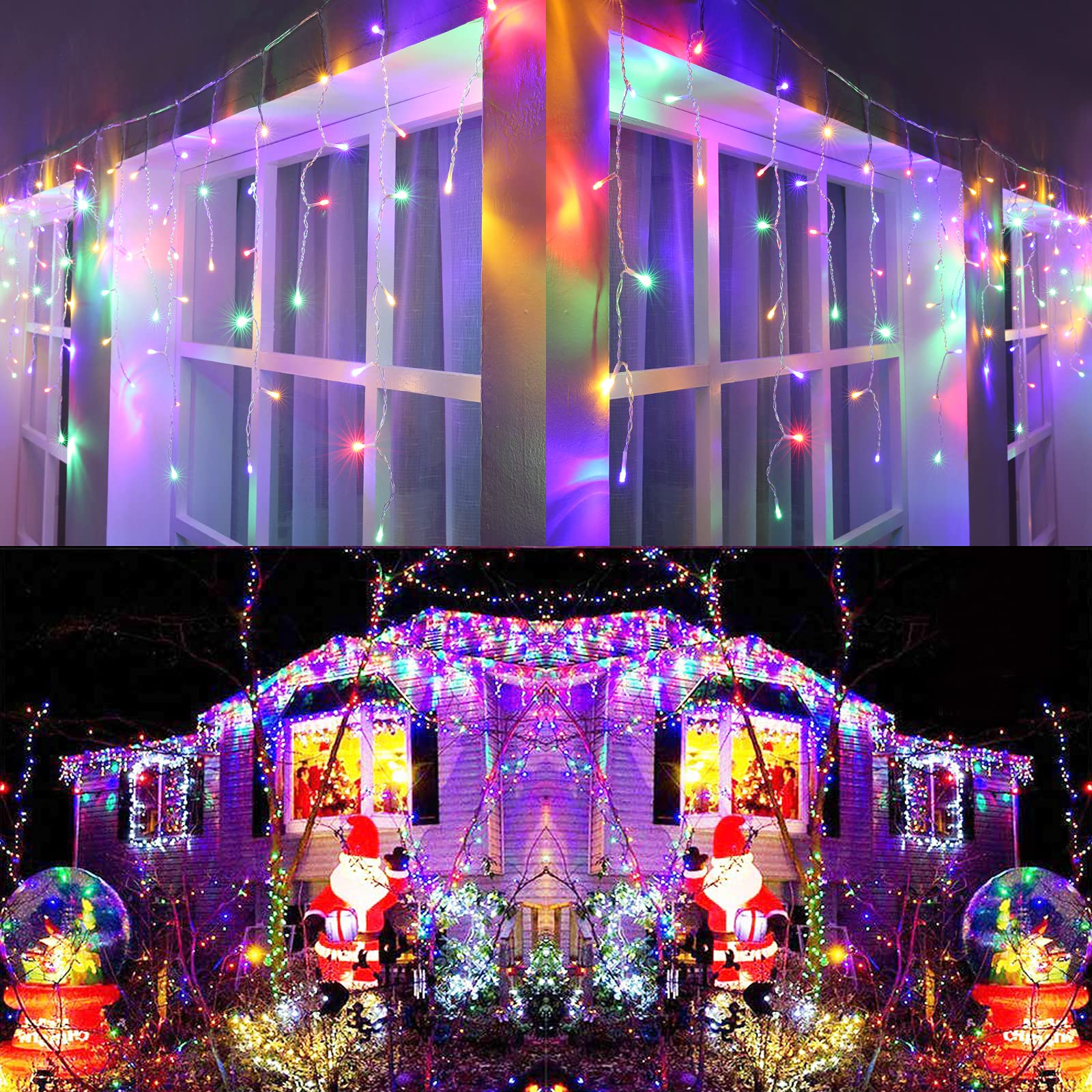 Joomer 300 LED 29ft Icicle Christmas Lights with 8 Modes & 60 Drops - Waterproof Connectable Outdoor String Lights with Timer for Holiday, Wedding, Christmas Decorations (Multi-Color) - Perfect for Indoor/Outdoor Party, Garden, Patio, and Home Decoration