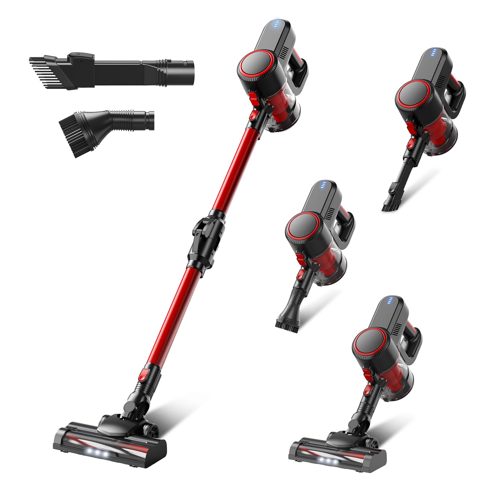 **Lightweight Cordless Stick Vacuum Cleaner - 6-in-1 Rechargeable Handheld Vacuum with Bendable Wand, 2 Modes for Hard Floors, Carpets & Cars (Black & Red) | Perfect for Quick Home Cleaning & Pet Hair Removal**
