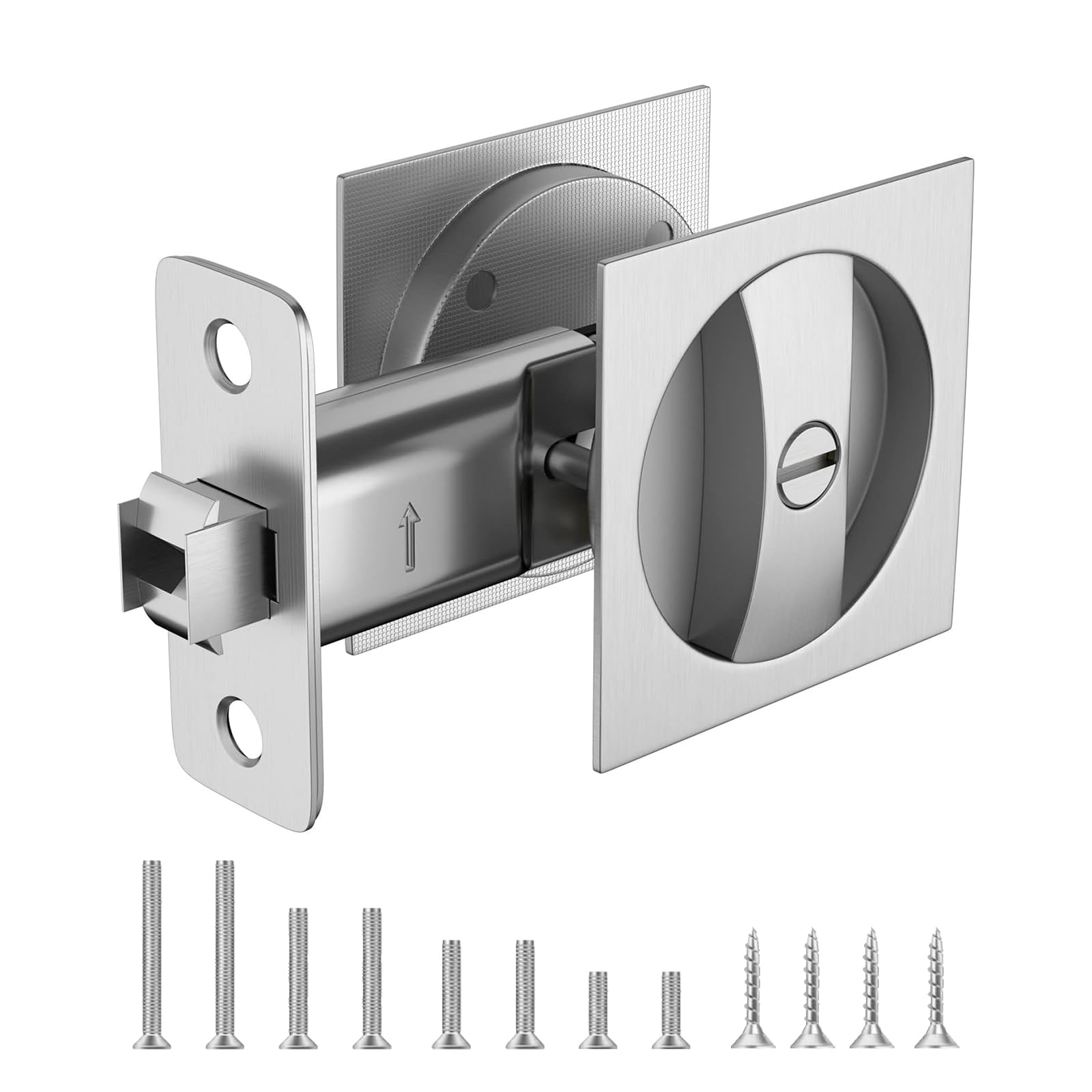 Square Pocket Door Lock - Satin Nickel Privacy Lock for Bathroom & Bedroom (1 Pack) - Fits 1-3/8