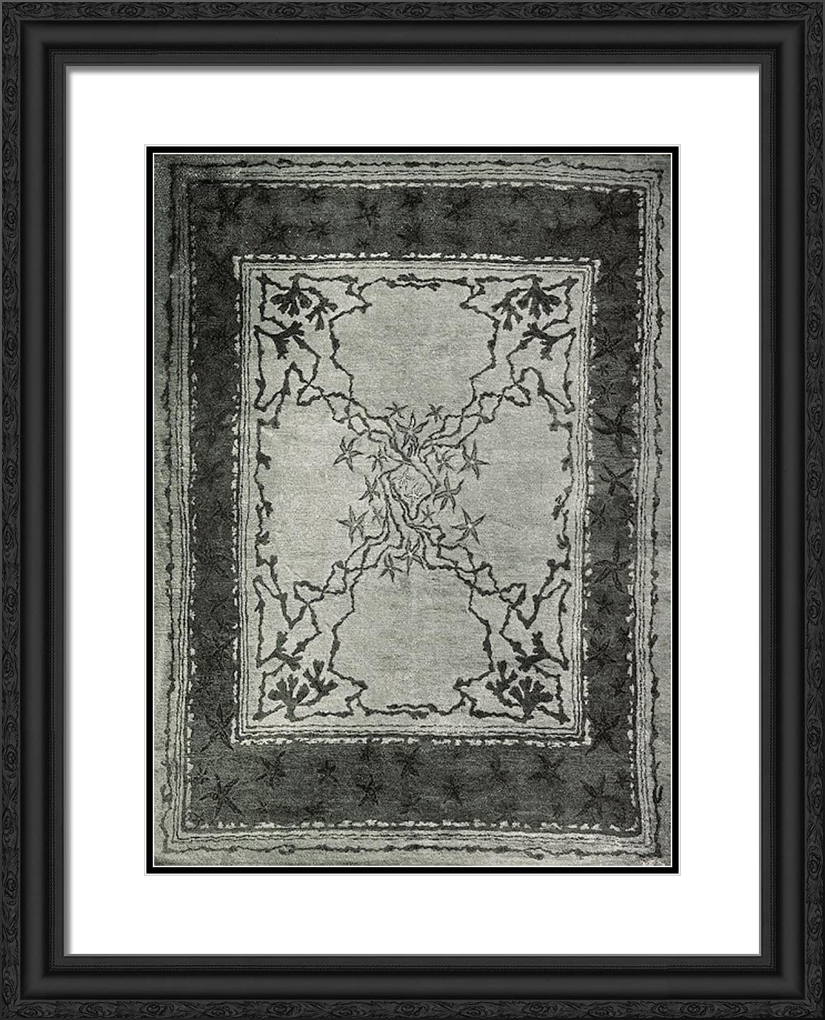 Otto Eckmann Carpet Design Art Print - 20x24 Black Ornate Framed Wall Decor with Double Matting | Perfect for Living Room, Bedroom & Office Wall Art