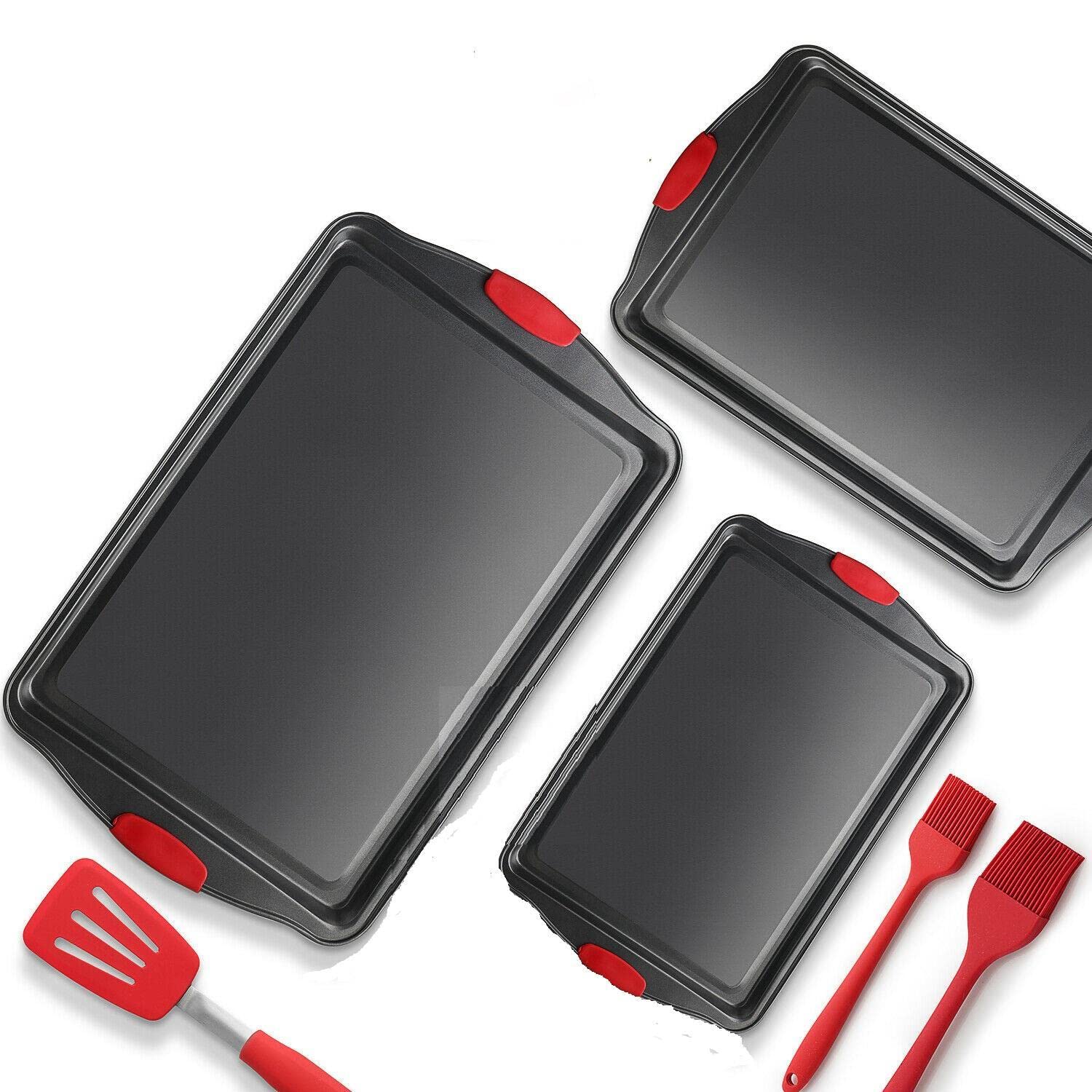 6-Piece Nonstick Baking Sheet Pan Set with Cookie Sheets, Spatula & Silicone Brushes - Perfect for Baking, Cooking & Gifting - Ideal for Christmas, Birthdays & Housewarming (Gifts for Women, Men, Dad)