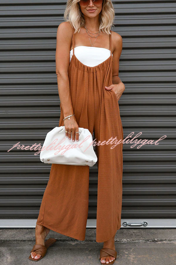Unstoppable Feeling Women's Pocketed Tie-Waist Wide Leg Denim Overalls - Casual Chic Jumpsuit for Streetwear, Music Festivals & Everyday Wear