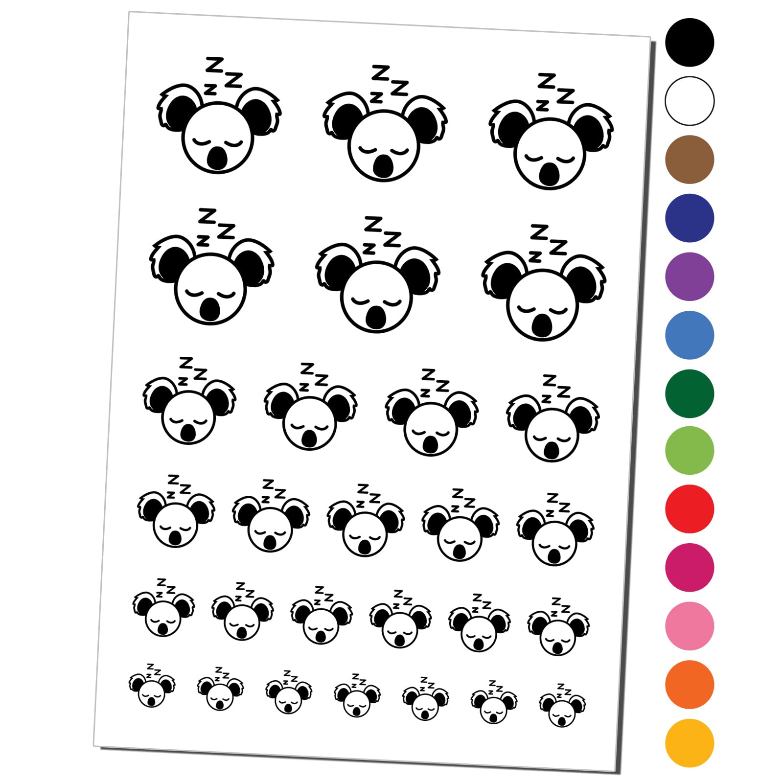 Sleepy Koala Head Temporary Tattoo - Waterproof Fake Body Art Stickers Set (Black, 1 Sheet) | Perfect for Parties, Festivals, Halloween & Kids Costume Fun