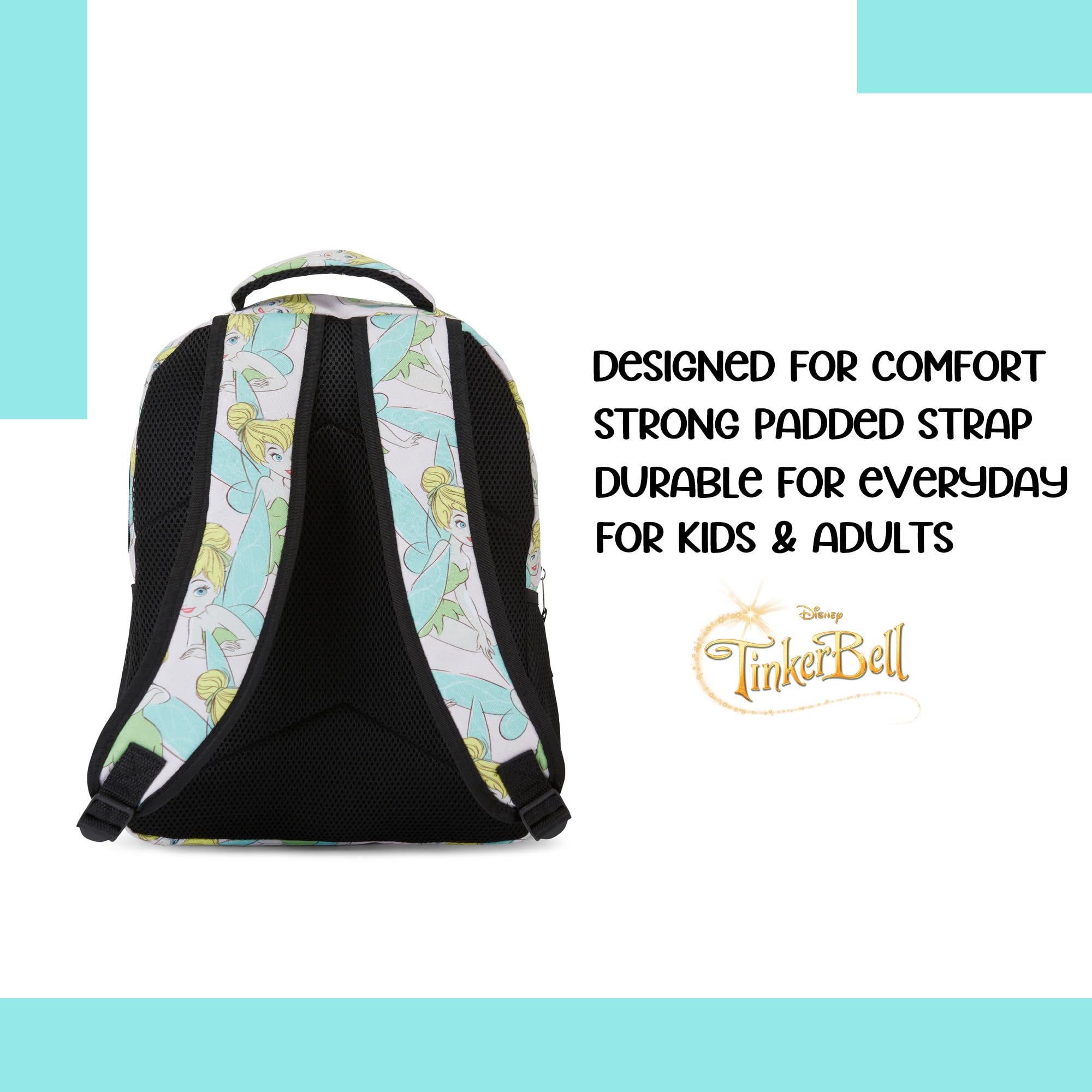 Disney Tinker Bell Fairy Backpack - Officially Licensed School Bookbag for Girls, White - Perfect for School, Travel & Disney Theme Park Adventures