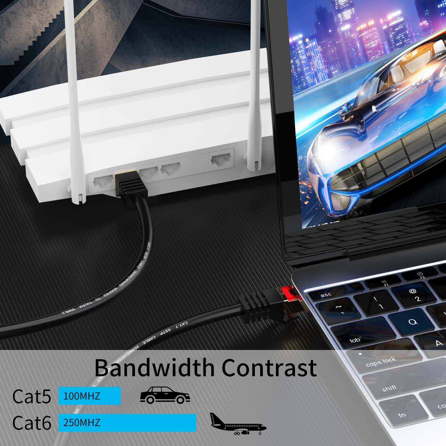 Abireiv Cat6 Outdoor Ethernet Cable 300ft - Shielded, UV Resistant, Waterproof, Direct Burial Network Cable for Gaming, Router, LAN, TV - High-Speed Internet Connection for Home, Office & Outdoor Use
