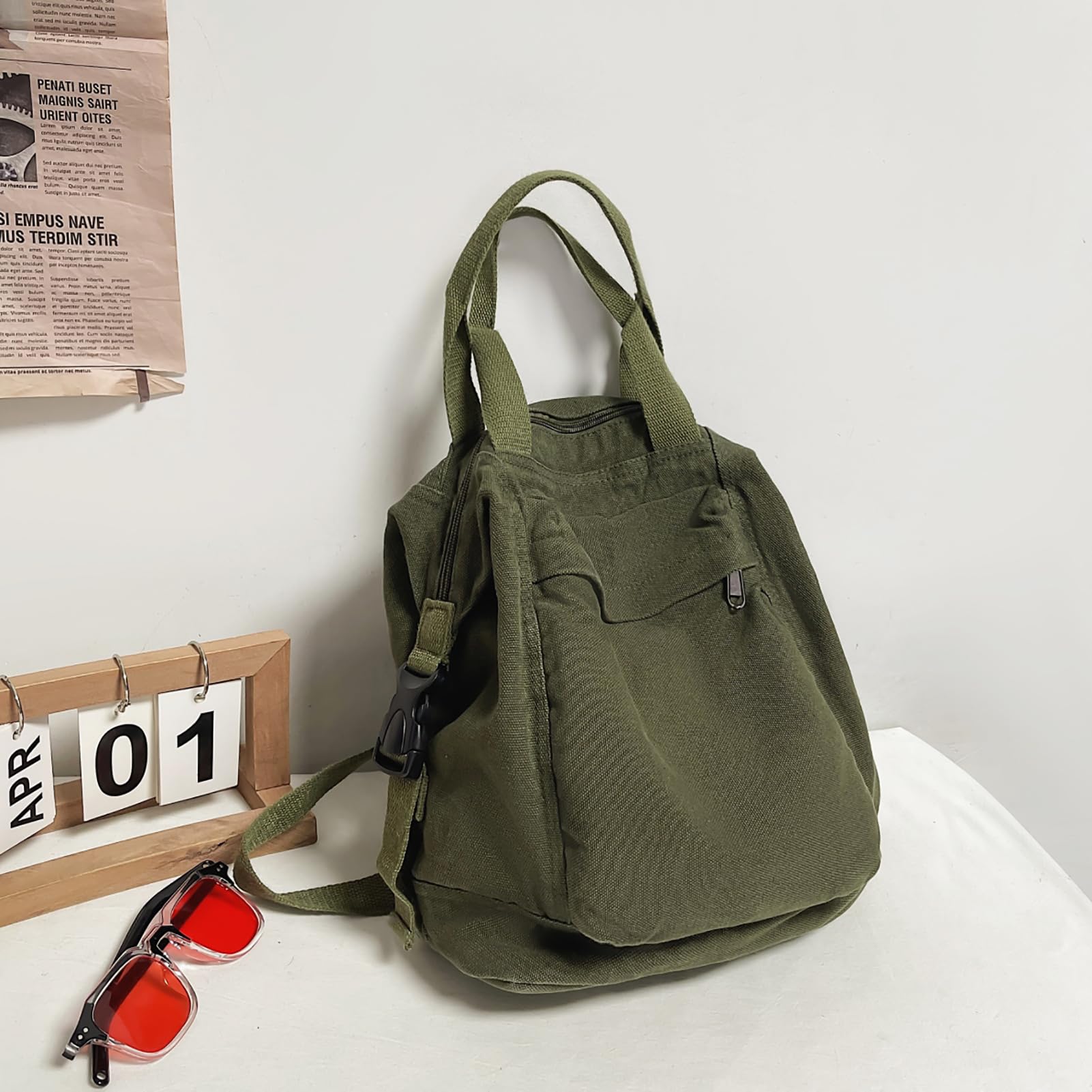 Mini Canvas Backpack for Women & Girls - Cute Small Aesthetic Backpack Purse in Green | Perfect for School, Travel & Everyday Use