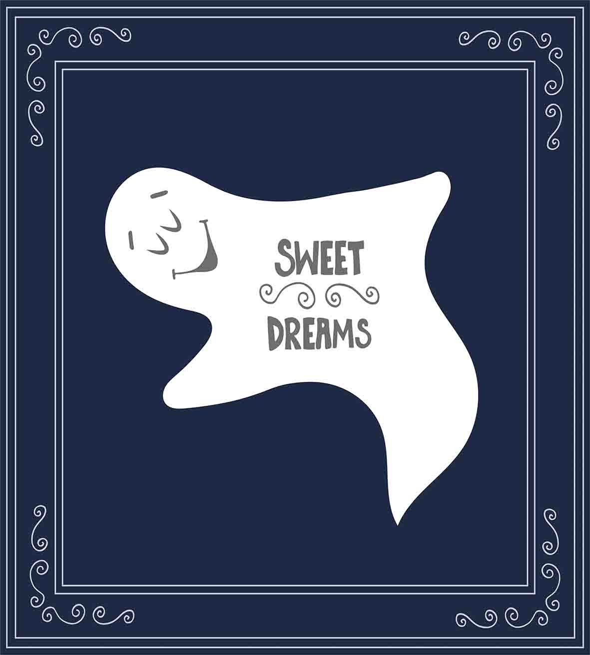 Ambesonne King Size Duvet Cover Set - 3 Piece Bedding with Sleeping Ghost Design on Dark Blue Backdrop, Includes 2 Pillow Shams in Pale Grey & Dark Blue | Gothic Home Decor for Halloween & Spooky Bedroom Themes