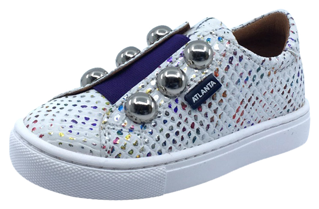 Atlanta Girls' Mocassin Sneakers - Iridescent White Casual Shoes for School, Play & Everyday Wear
