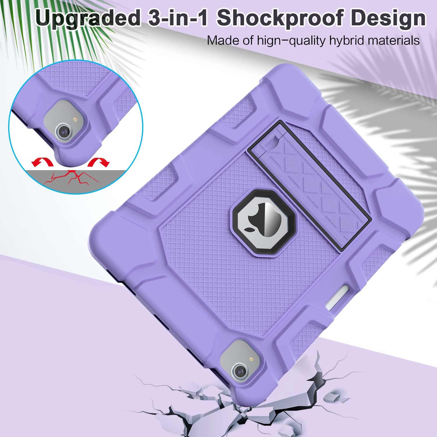 Shockproof Kids Case for iPad Air 5th/4th Generation 10.9 Inch (2022/2020) | Heavy Duty Rugged Protective Cover with Apple Pencil 2nd Gen Charging Support | Purple | Perfect for School, Travel & Outdoor Activities