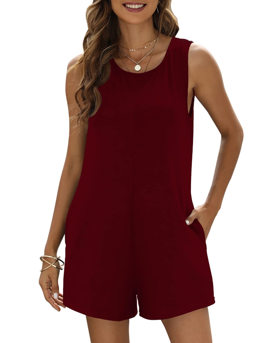 Women's Summer Casual Loose Tank Romper - Sleeveless Crewneck Jumpsuit Shorts with Pockets | Comfortable Outfit for Beach, Vacation & Outdoor Activities 2025