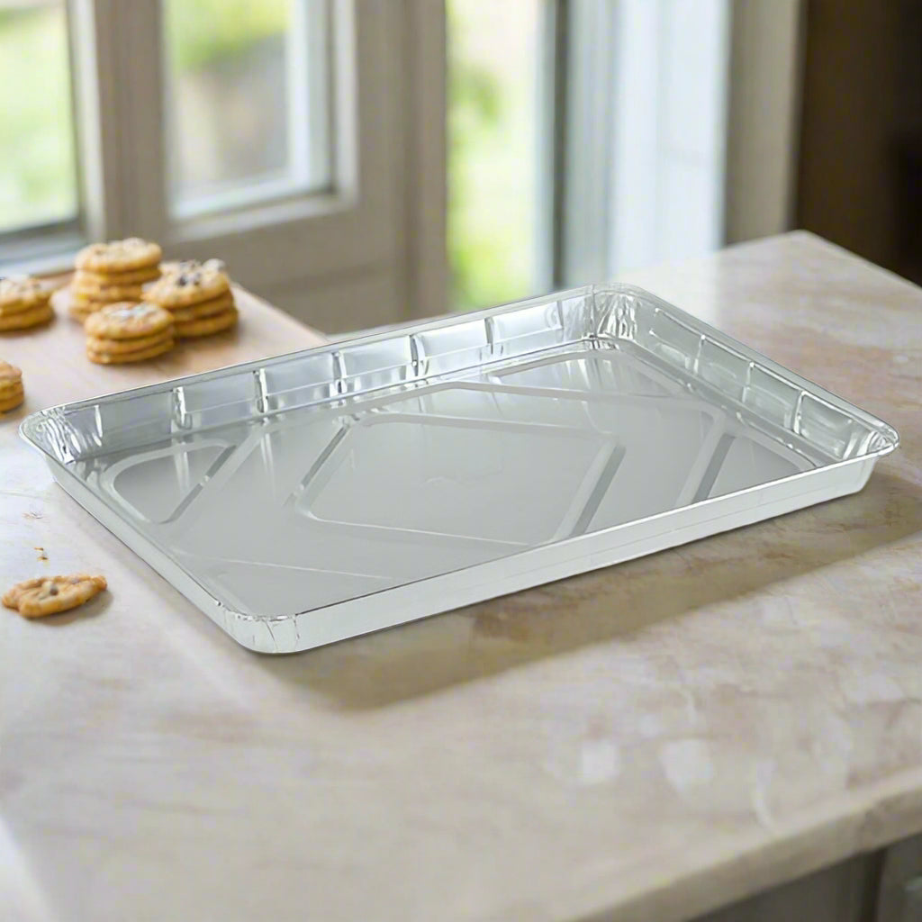 100-Pack Disposable Aluminum Foil Cookie Baking Sheets - Non-Stick, Pre-Cut Pans for Cookies, Brownies, Pastries - Perfect for Home Baking, Party Desserts & Holiday Treats