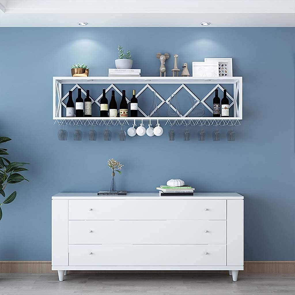 Floating Wine Rack Wall Mounted - Inverted Wine Glass Holder with Partitions, Multifunctional Iron Bottle Storage Shelf for Bar, Kitchen, Dining Room - Black, 150 x 25 x 40cm - Perfect for Home Decor & Entertaining Guests
